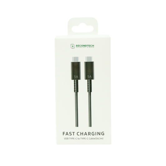CABLE TYPE-C TO TYPE-C CARGA RÁPIDA 5A 1M NEGRO