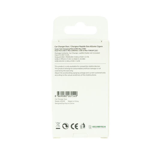 CARGADOR COCHE USB/USB-C 25W/15W NEGRO
